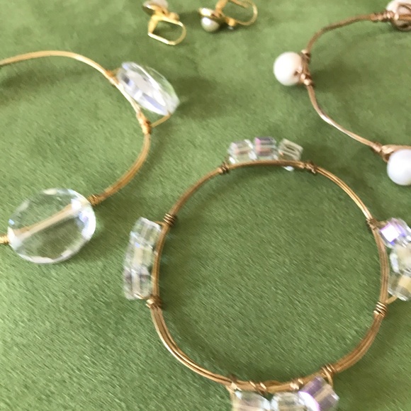 Crystal Wire Wrap Bangle/Pearl Earrings - Picture 6 of 8